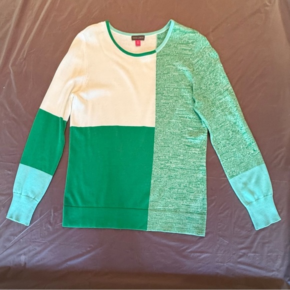 Vince Camuto Green/White Colorblock Long Sleeve Sweater Size Medium - Picture 3 of 10